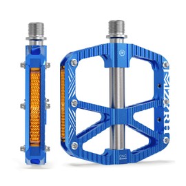 MZYRH MTB Mountain Bike Pedals with Reflectors, Platform Flat Bicycle Pedals Aluminium Alloy Non-Slip 9/16 Inch Bicycle Pedals with 3 Bearings for Mountain Bike, Road Bike, MTB (Blue)