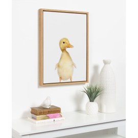 Kate and Laurel Sylvie Animal Studio Duck Framed Canvas Wall Art by Amy Peterson Art Studio, 18x24 Natural, Whimsical Fun Animal Nursery Art for Wall