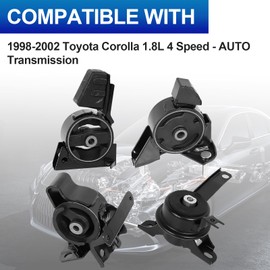 Engine Motor Mounts Set - Compatible with 1998-2002 Chevy Prizm 1.8L, 1998-2002 Toy OTA Corolla L4 1.8L Sedan Auto Trans, Replace# A7243 A7254 A7256 A7259, Set of 4