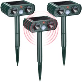 Kittmip 3 Pack Ultrasonic Solar Animal Repeller Waterproof Outdoor Cat Dog Repellent with Motion Sensor for Squirrel Animal Garden Yard Farm