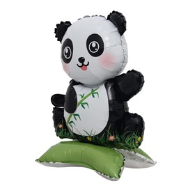 Selfstand 3D Animal Fox Koala Lion Elephant Panda Cow Rabbit dinosaur Triceratops Stegosaurus Baby shower Ball Foil Balloons Birthday Party Baby Shower Decorations Kids Toys (Base bamboo panda)