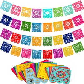 Qpout 4 Mexican Fiesta Party Decorations Banners, Felt Cinco de Mayo Decorations Banner, Day of the Dead Decor Papel Picado Banner, Dia De Los Muertos Garlands, Fiesta Birthday Baby Shower Flags