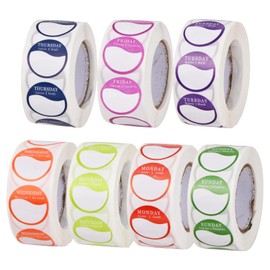 Volumoon 3500 Pieces Day of the Week Stickers, 7 Rolls Food Labels with Day Points (Monday to Sunday), Round Dots Stickers, Seven Colours, for Restaurant, Kitchen, Food Container Planner