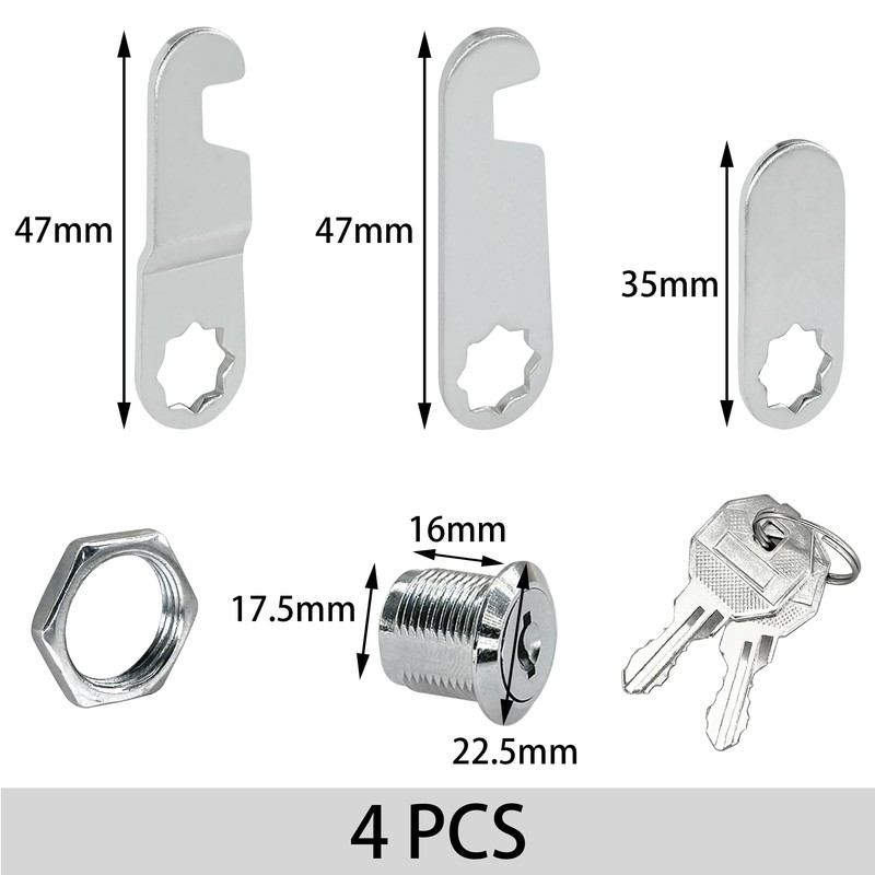 4 Sets of Cabinet Locks with Keys for Mailbox, Drawer