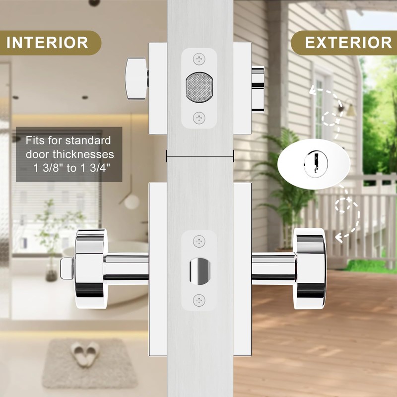 Newlaking Polished Chrome Exterior Door Knob with Deadbolt Set -