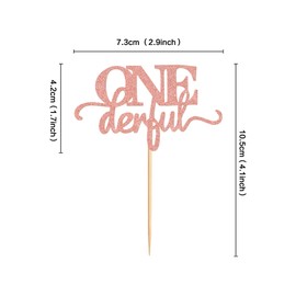 Ercadio - Paquete de 24 adornos para magdalenas Onederful de oro rosa con purpurina para cupcakes, decoraciones para baby shower, niños, primer cumpleaños, fiesta, decoración de pasteles