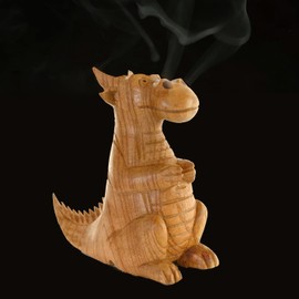 Hand Carved Wooden Dragon Incense Cones with 12 Nag Champa Incense Cones - Smoking Dragon from Nostrils