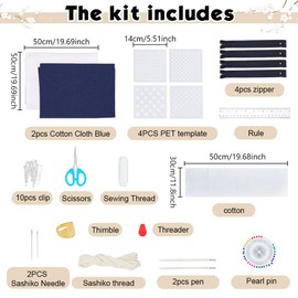 FREEBLOSS 4 Set Sashiko Bag Kit Sashiko Coin Purse Kit DIY Sashiko Bag Making Kit with PET Sashiko Stencil Sashiko Kit for Beginner Friendly Home Decoration Gift Ideas