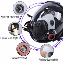 Sosvulix Reusable Full Face Respirator Mask, Gas Mask, Full Face Mask, Industrial Dust Mask for Spraying, Sanding, Painting, Polishing, 10 Filterable Cotton Pads, 5 Pairs of Gloves