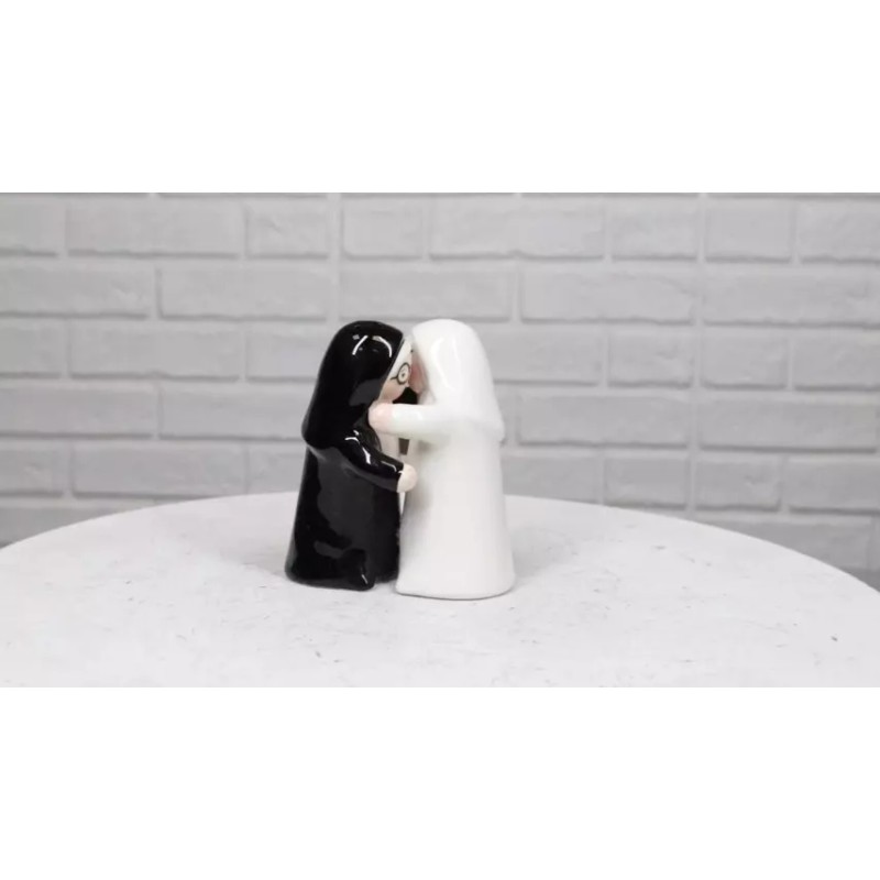 Ebros Gift Black And White Dressed Dancing Nuns Cute Ceramic