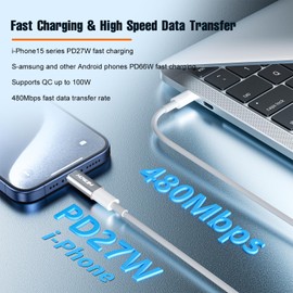 Light-ning to USB C Adapter 2 Pack,PD27W/66W/QC100W Fast Charging Data Transfer,Light ning Female to USB-C Male,Type C Charger Converter Cable for i-Phone 15/16 i-Pad G-alaxy,Not for A-udio/OTG Gray