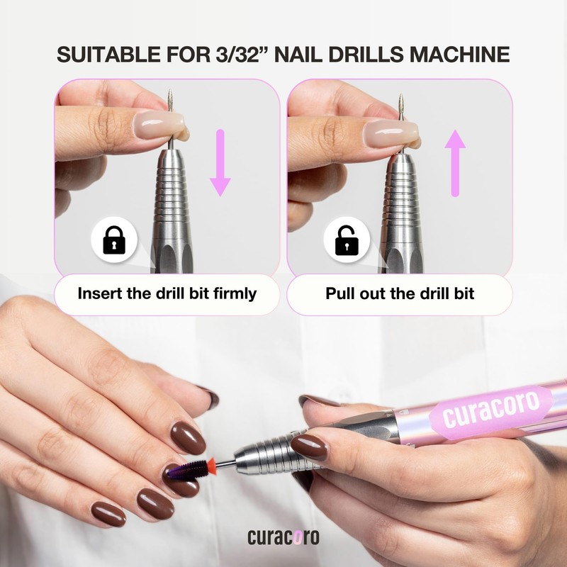 CURACORO Curacoro Nail Drill Bits 3/32' - L-Shape Smooth Stop