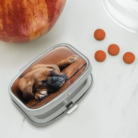 Boxer Puppy Dog Sleeping in Leather Chair Rectangle Pill Case Trinket Gift Box