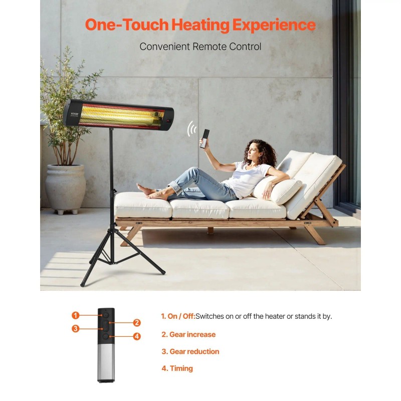1500W Electric Infrared Heater with LED Screen & Remote Control