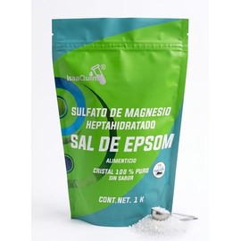 Sal de Epsom ISAAQUIM 1 kg | Sulfato de Magnesio Heptahidratado | Para Baños de Inmersión, Pedicure y Spa | Cristales de Alta Solubilidad