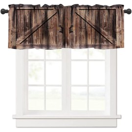 ZhiRain Rustic Wooden Barn Door Valance Curtain Wood Farmhouse Art Printed Rod Pocket Valance Window Treatments 1 Panel Short Curtains for Kitchen Bathroom Bedroom 54 x 18 in