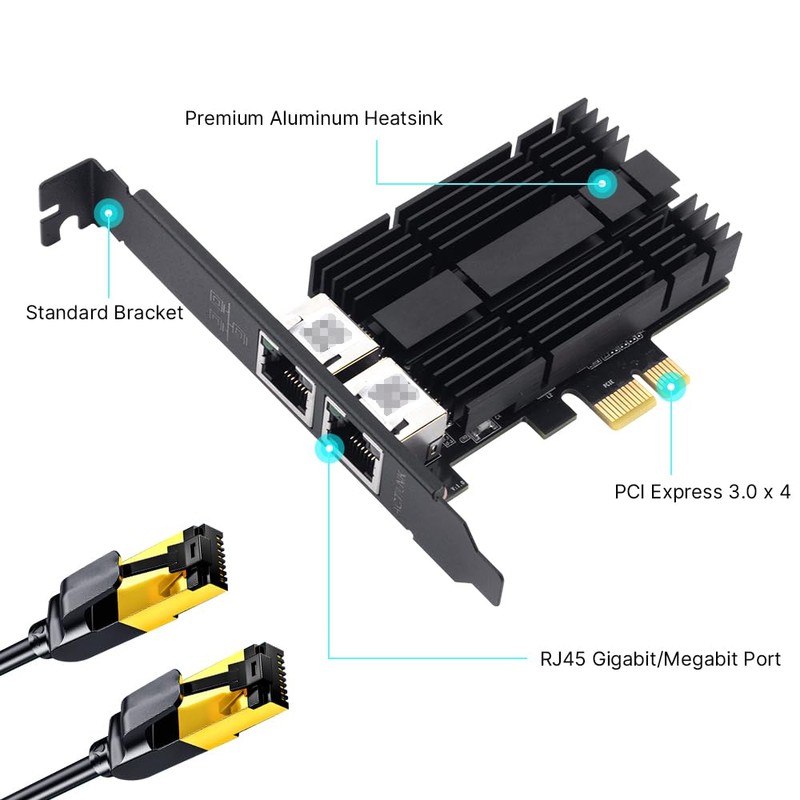 2.5gb Network Card,Dual Port PCIe Ethernet Network Adapter to 2.5