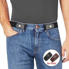 JasGood Pack of 2 Men's Buckle-Free Elastic Belt Without Buckle, Buckle-Free Invisible Belt for Men, 3.5 cm Width, 2-Black/Coffee
