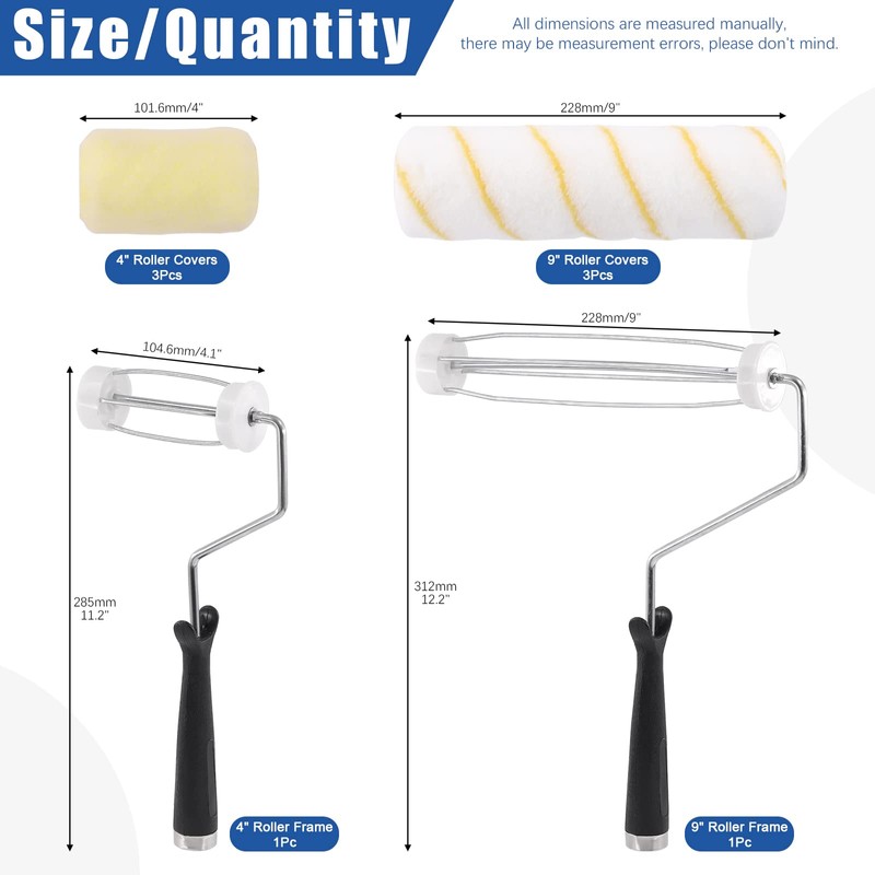 Glarks 8Pcs 4 Inch and 9 Inch Paint Roller Covers