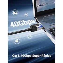 UGREEN Cable Ethernet Cat 8 de 2 m, trenzado de alta velocidad de 40 Gbps, 2,000 MHz, RJ45, blindado, para interiores, cables LAN para PC de juegos, P