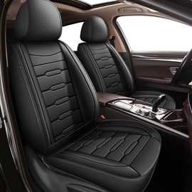 AOMSAZTO Car Seat Covers 2 Front Seats Fit for Ford F150 2009-2025 2026 Leather Car Seat Protector Vehicle Cushion Covers Compatible Airbag Waterproof Black