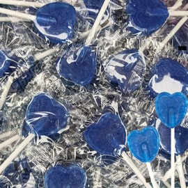 30 Blue Heart Shaped Lollipops Blue Raspberry Flavoured Sweet Candy Lollies, Ideal for Snack Cupboard, Weddings, Valentines, Party Bag fillers haynesdiscount ltd (Red Cherry)
