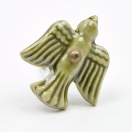 Green Sparrow Dove Bird Ceramic Knob, Pull, Handle, for Cupboards, Doors, Cabinets, Drawers, Furniture, Kitchens (Plus Fitting Hardware) 5.8 cm Diameter 4.4 cm Rod Length