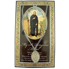 WJH Pewter Patron Saint Peregrine Medal with Embossed Holy Card, 1 Inch