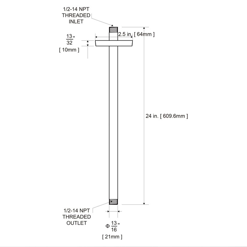 OFFO Shower Straight Arm with Flange 24 Inches Brushed Nickel