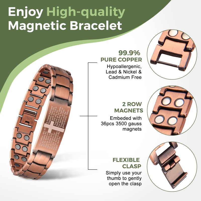 MagEnergy Copper Bracelet for Men, Cross Copper Magnetic Bracelet with