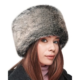 Futrzane Siberian Cossack Hat - Russian Fur Hats for Women - Fluffy Winter Hat (XL, Grey Siberian)