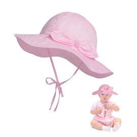 FUIPVGI Pink Baby Girls Sun Hat,Large Brimmed Fisherman Hat,Baby Sun Hat,Baby Bow Sun Hat,Adjustable Sun Protection Summer Hat,Bucket Hats Toddler Sun Hat for Girls Beach Picnics Outdoor Play(Pink)