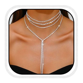 Unicra Silver Rhinestone Necklace Diamond Choker Necklaces Formal Bridal Prom Fashion Costume Jewelry Necklace for Women (Silver)