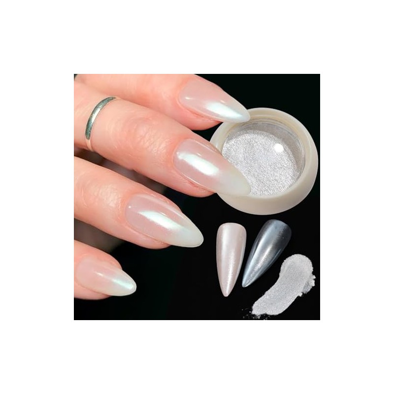 Magic White Pearl cromado Nail Powder Solid Glitter Fairy Shell