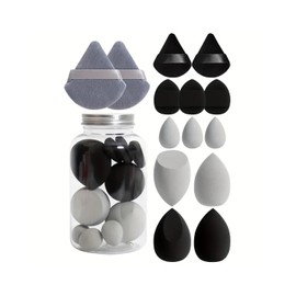 14Pcs Makeup Sponge Set, Beauty Blender with Organizer, Includes 2 Pieces of Triangle Loose Powder Puff, 2 Pieces of Mini Triangle Loose Powder Puff, 3 Pieces of Mini Airbrush Puff, 4 Pieces of Beauty Eggs and 3 Pieces of Mini Beauty Eggs (black)