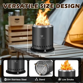 PY SUPER MODE Tabletop Fire Pit with Stand 10.2 x 8.7 in, Smokeless Firepit Camping Outdoor Table Top Firepit for Urban & Suburbs with Portable Travel Bag, Fueled by Pellets or Wood, Stainless Steel