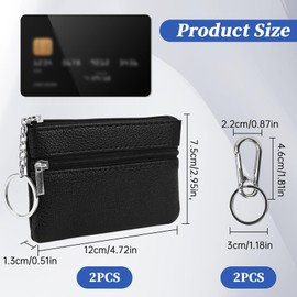 RAFIYU Key Bag, Pack of 2 Key Cases Made of PU Leather, Leather Mini Purse for Men and Women, Coin Bag with Zip, Small Wallet for Car Keys, Money Cards, with 2 Carabiners, black