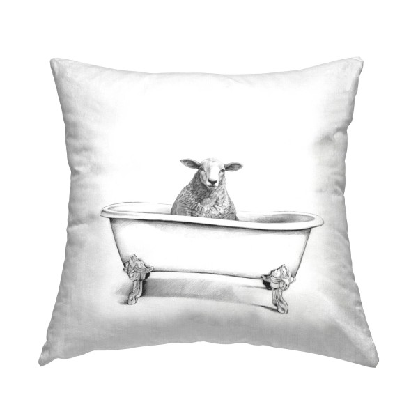 Acanva Stupell Wooly Sheep in Bathtub Farm Animal Portrait Printed
