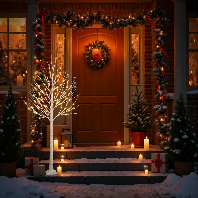 ooLALoo 6 FT Lighted Birch Tree with 128 Led Lights
