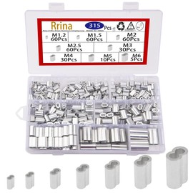 Rrina 315Pcs 8 Sizes Aluminum Crimping Loop Sleeve Double Barrel Ferrule Assortment Kit for Wire Rope and Cable Line End M1.2-M6