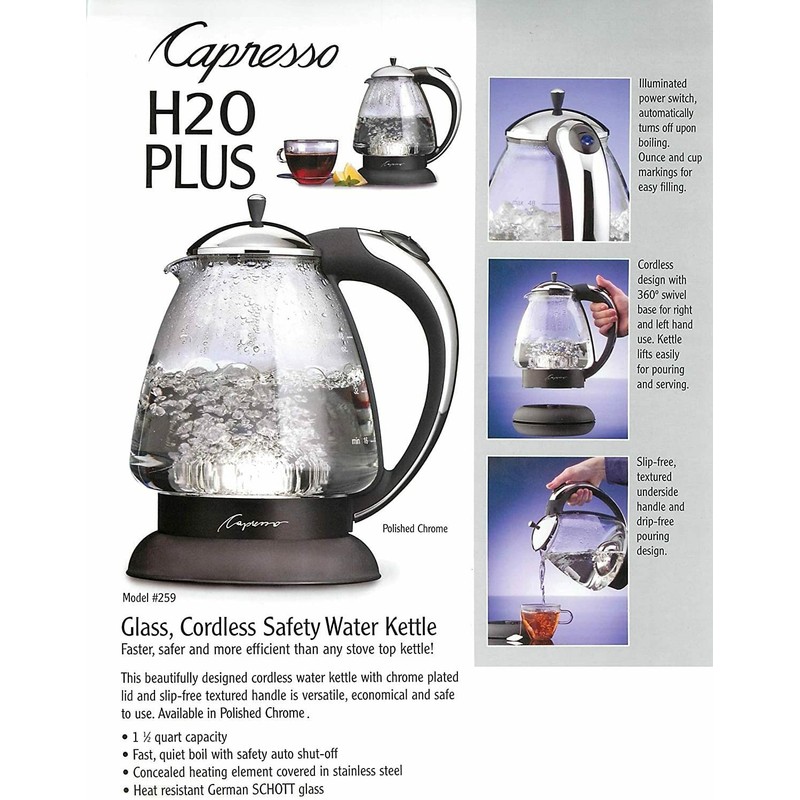Capresso 259 Water Kettle, 10" x 8.25" x 6.25", Polished