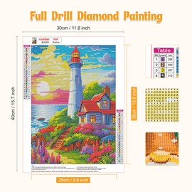 NAIMOER Lighthouse Diamond Painting Kits for Adults, DIY 5D Diamond Painting Sunset, Full Drill Landscape Diamond Art Kits Art Pictures Perfect for Relaxation and Home Wall Decor 30x40cm