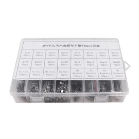940 Pieces NUZAMAS Hex Socket Flat Countersunk Screws Nuts and Washers Set M2 M3 M4 M5 Stainless Steel Cylinder Screws Hex Socket Threaded Screws Assortment Kit with Storage Box and Hex Key