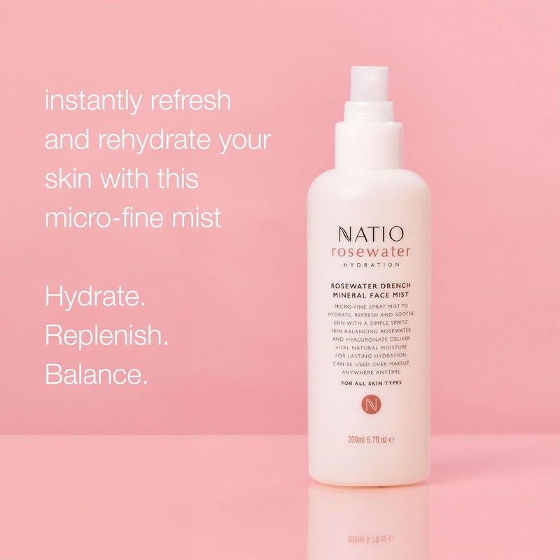 Rosewater Drench Mineral Face Mist by Natio for Women 6.7