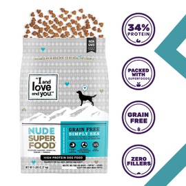 I and love and you Nude Super Food Dry Dog Food - Salmon + Whitefish - Prebiotic + Probiotic, Grain Free, Real Meat, No Fillers, 5lb Bag