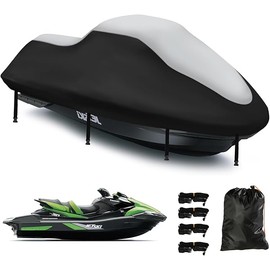 Jet Ski Cover 3 Seater,Upgraded 420D Heavy Duty Waterproof Waverunner Cover,2 Air Vent Marine Grade UV Resistant for Seadoo,Kawasaki,Waverunner Polaris from 116" to 125"(Silver Black)