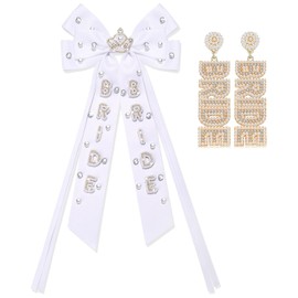 Bride Hair Bow Clips for Women Beaded Bride Hair Clips Statement White Silky Satin Tassel Hair Bows Wedding Hair Accessory Bride Outfits Accessories Party Favor Gifts