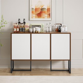 AraSyleon Hampton Buffet Cabinet with Storage - Modern Kitchen Cabinet & Coffee Bar Sideboard, Sturdy Metal Legs, Spacious 3-Door Design