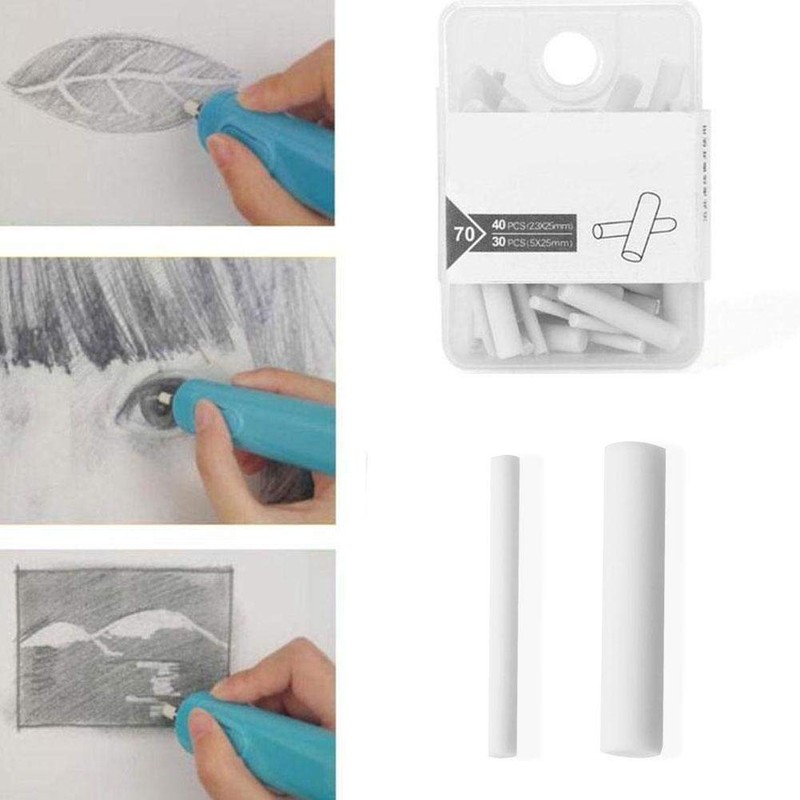 Electric Eraser Refills, White, 70 Pieces, Replacement Erasers for Drawing,