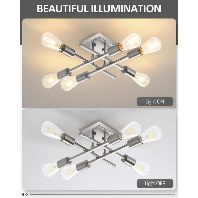 Eidonta 6-Light Semi Flush Mount Ceiling Light Fixture, Modern Brushed